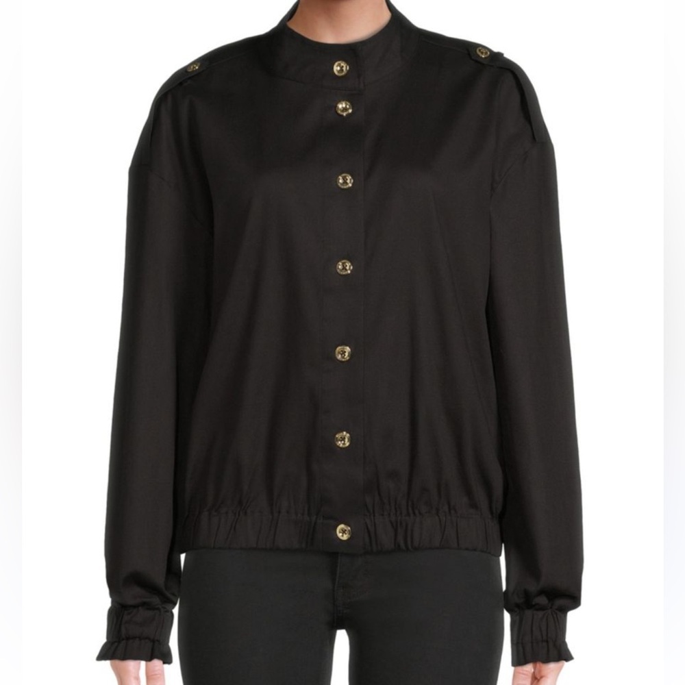 Halston Women's Size XXL Black Gold Button Front Military‎ Jacket NWT Work